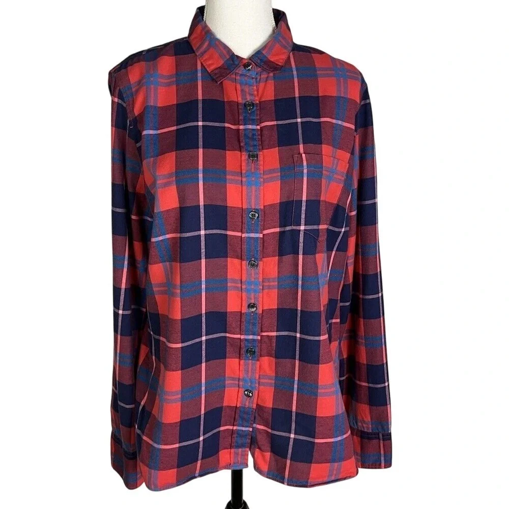 J‎ Crew Perfect Fit Plaid Button Front Shirt Women's Size L Multicolor Cotton